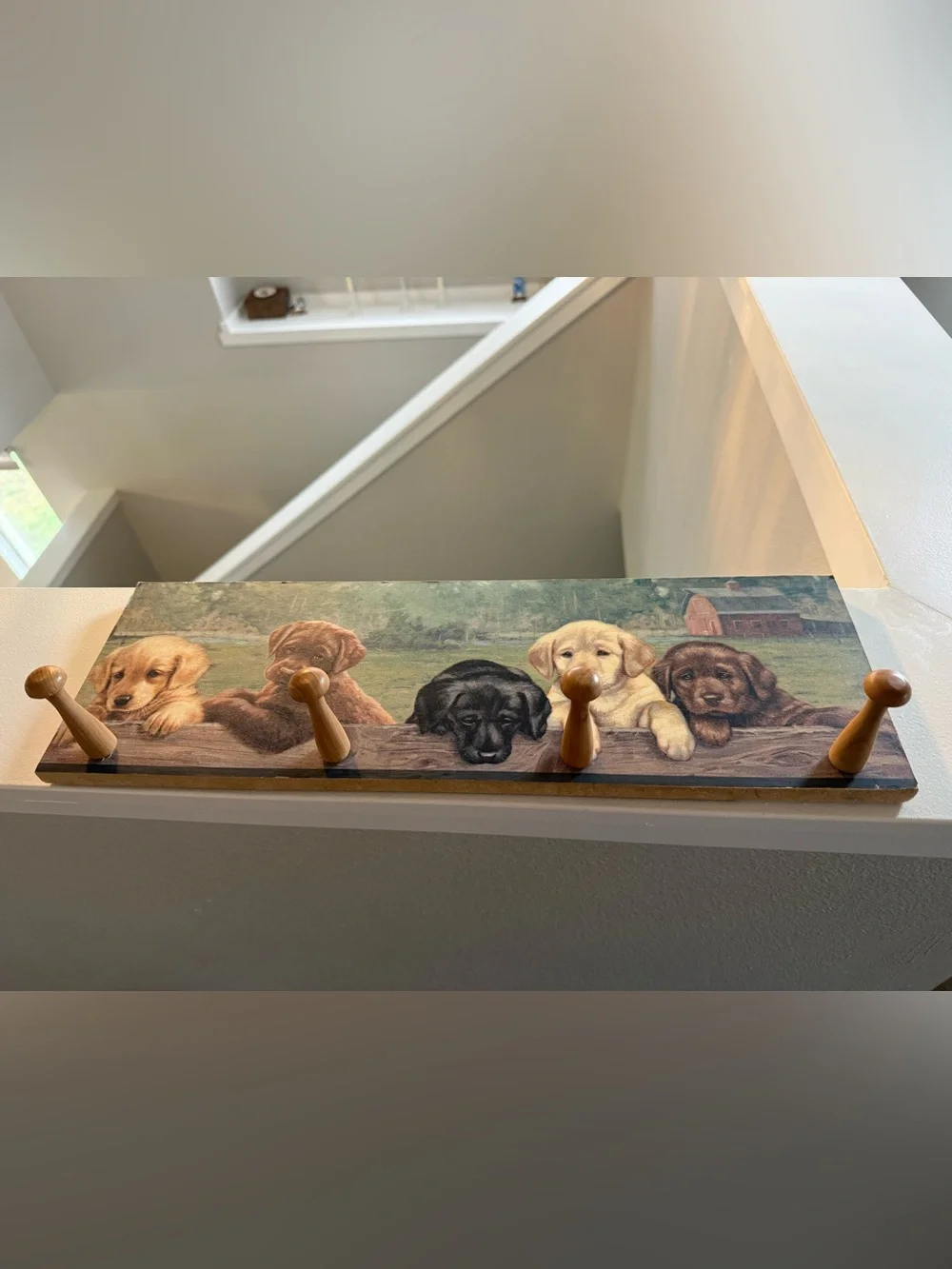 Wooden Labrador Puppy Hook Rack in- Decorative Dog Wall Hanger- Art